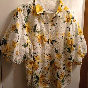 Chico's Floral Eyelet Button Up Shirt, Size L